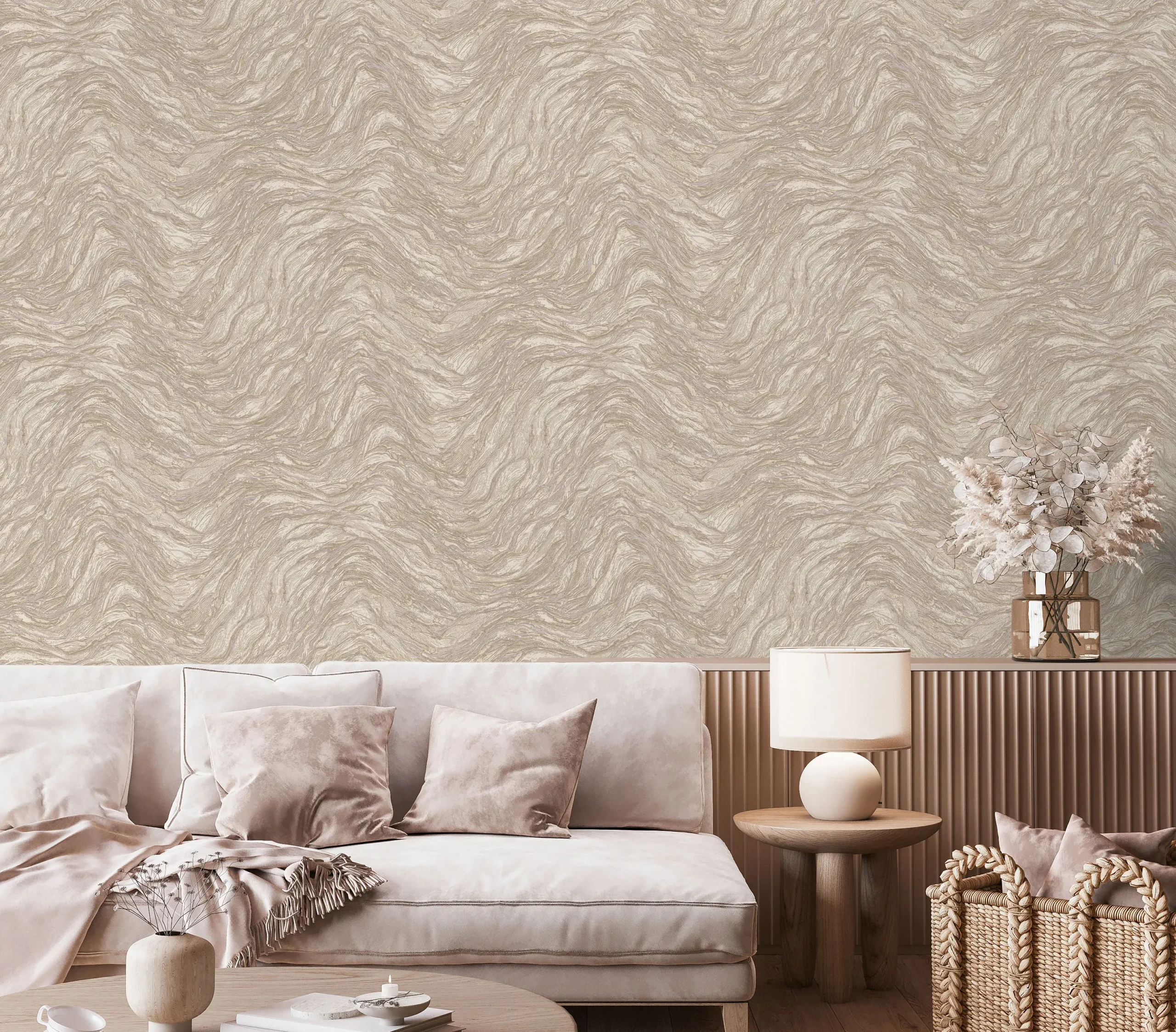 Beige Embossed Wallpaper – Glittering Neutral (24104-2)